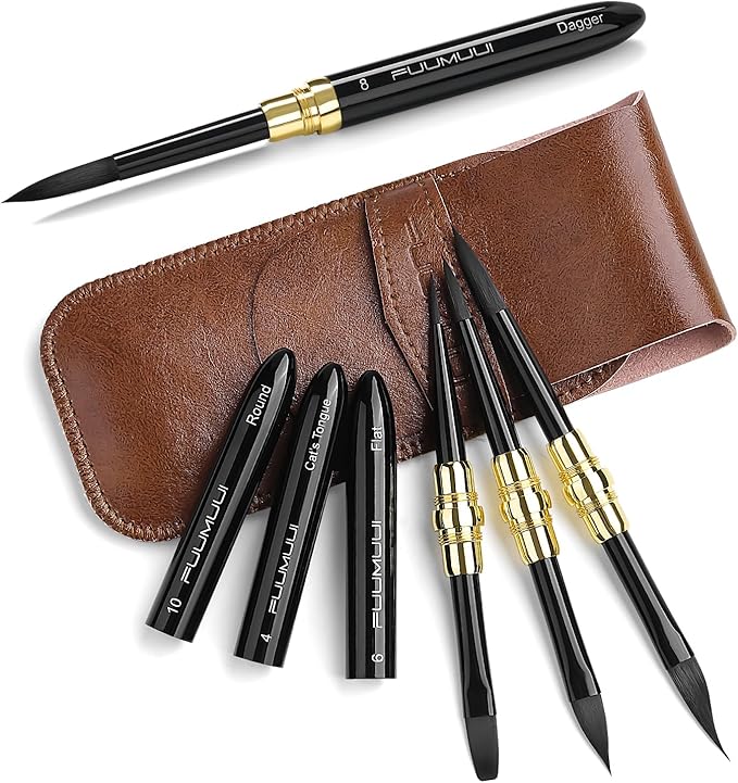 3pcs Dual-Tip Travel Watercolor Brushes with 6 Versatile Tip Styles, Premium Synthetic Squirrel Hair Travel Paint Brush Set for Plein Air Painting - Watercolor Acrylic Gouache Ink