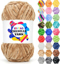 Velvet Chenille Yarn for Crocheting & Knitting - Soft, Plush, Thick Bulky Chunky - Light Khaki - 100g