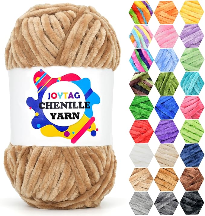 Velvet Chenille Yarn for Crocheting & Knitting - Soft, Plush, Thick Bulky Chunky - Light Khaki - 100g