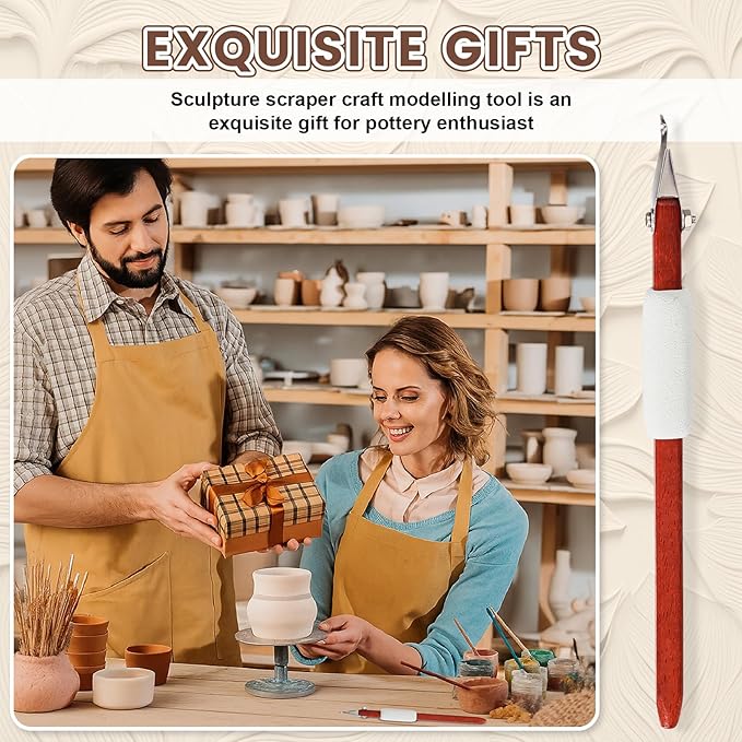 Lanties Pottery Carving Tools Set Include 5 Stainless Steel Blades & Red Pear Wood Handle, Sculpture Scraper Craft Modelling Tools for Clay, Ceramic Sculpting, Graffito, Relief Art(Fine Tip)