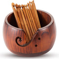 Patelai 6 x 6 x 3 Inch Wooden Yarn Bowls for Crocheting Round Knitting Wool Storage Yarn Bowl Handmade with Holes 12 Pieces Crochet Hooks for Knitting DIY Crafts Tools(Dark Brown)