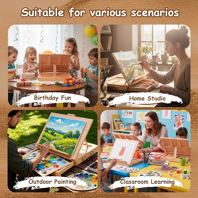 Falling in Art 29 Pcs Acrylic Paint Set with Tabletop Easel, Painting Kit with 12 Acrylic Paints Set, Canvas Panels, Brushes, Wooden Palette for Kids, Adults, Beginners, Professionals, Christmas