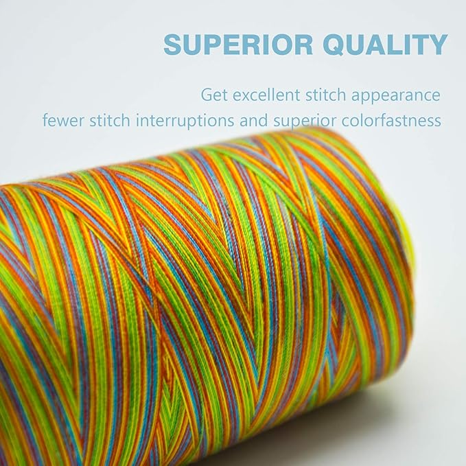 Rainbow Variegated Serger Thread, All-Purpose Thread for Sewing, Polyester, 4 Cones of 3000 Yards Each Spool for Sewing Machine