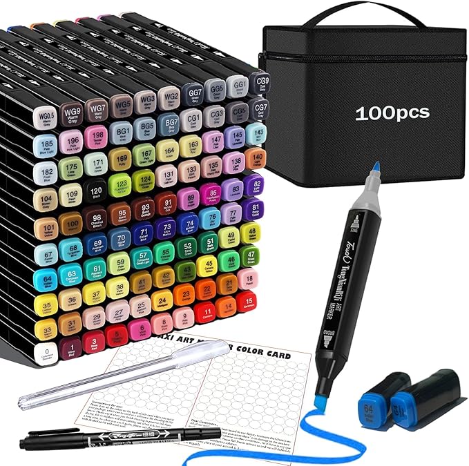 Merooart Alcohol marker, 100 color double pointed permanent marker, suitable for adult coloring illustrations by artists - brush and chisel double pointed, coloring supplies, sketching marker