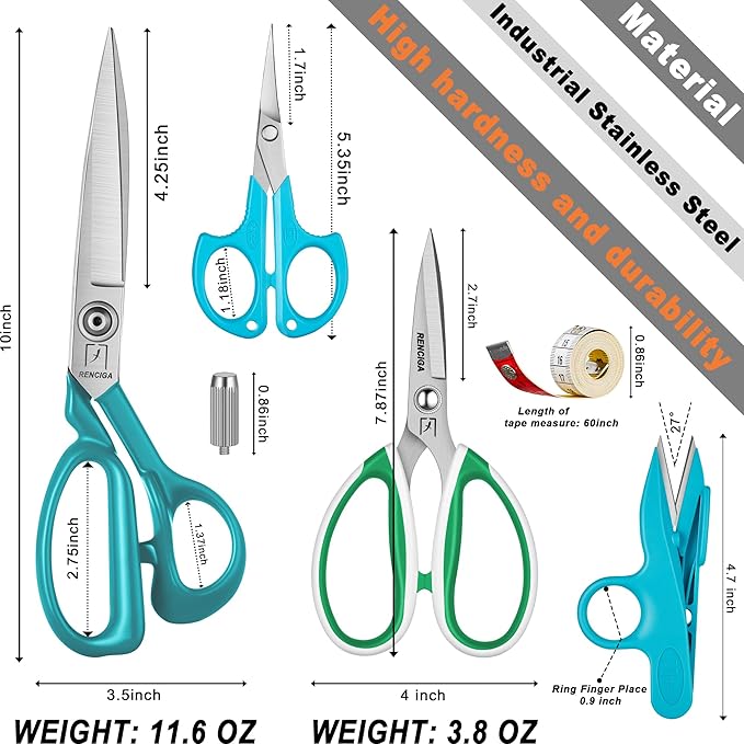 Fabric Scissors Tailor Sewing Shears Threading Needle Tools Kit 10 Inch Heady Duty Scissors Set for Fabric Cutting Professional Extremely Sharp Cloth Scissor Multipurpose Dressmaker (Blue)