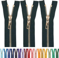 #5 Gold Metal Zipper - 50+ Colors - 3 PCS - (4-14 inches) Sizes - Luxury Lightweight Handcraft Metal Zippers with pulls for Purses Bags Pockets Shoes Sewing & Crafts DIY ZP02539