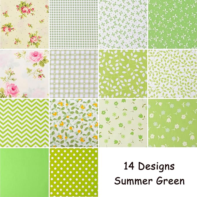 Charm Packs for Quilting 5 inch - 42 5" Charm Squares for Quilting - Green Print Cotton Fabric Quilt Squares 5x5 for Sewing, Patchwork, and DIY Crafts - Green