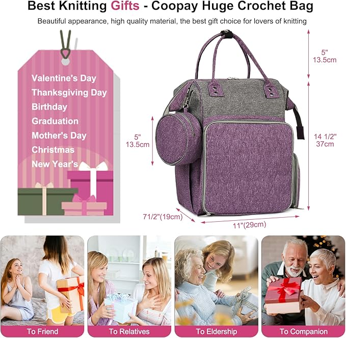 Coopay Knitting & Crochet Bag - Large Yarn Storage Backpack, Portable Organizer for Knitting Needles, Crochet Hooks & Supplies