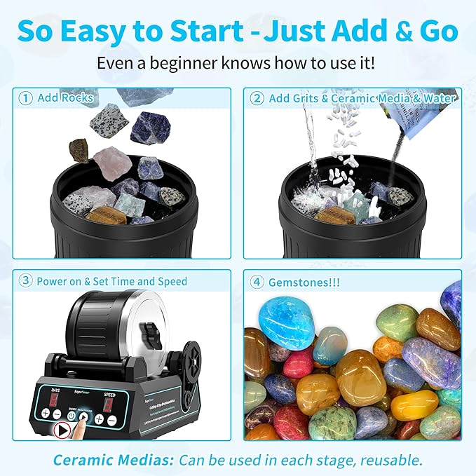 K1 Pro Professional Cutting-Edge Brushless Motor Advanced Rock Tumbler Polisher Kit, Large 2.5Lb Barrel with 3-Speed & 9-Day Timer, Includes All Accessories, Ideal Gift for Adults & Collectors