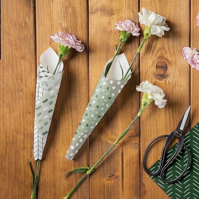 60 Sheets Sage Green Boho Scrapbook Paper, 8.3'' x 5.7'' Trendy Mint Green Boho Pattern Decorative Craft Paper Folded Flat for Birthday Card Making Scrapbook Shadow of Green Photo Album Decor