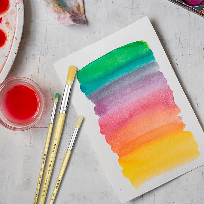 XDT#582 Round Tip Artist Paint Brush 6 Piece Set Medium Stiff Hog Bristle Extra Long Handle #1#3#5#7#9#11, Best Brush for Painting Oil Acrylic Watercolor On Canvas