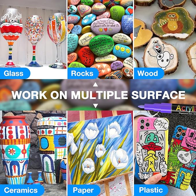 JR.WHITE Acrylic Paint Pens Paint Markers Set of 18: Fine Point for Rock Painting Glass Wood Ceramic Fabric Metal Canvas Easter Eggs Pumpkin Kit, Drawing Art Crafts for Adults Scrapbooking Supplies