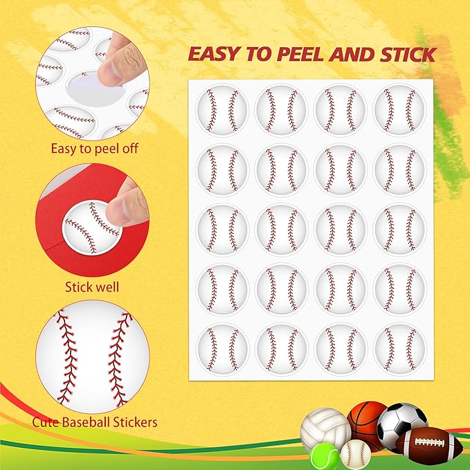 600 PCS Baseball Stickers for Kids, Baseball Stickers Sport Ball Theme Decals Sticker for Crafts Scrapbooks Envelope Gift Classroom Teacher Baseballs Birthday Party Decor, 1.5 Inch