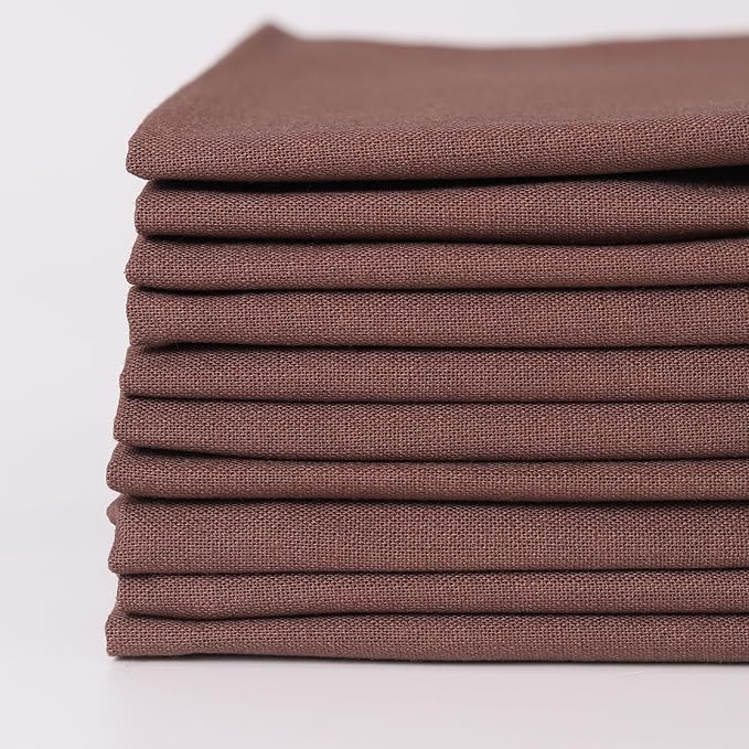 10 Pieces 18 x 21 Inches Cotton Fabric Precut Quilting Fabric Bundles Solid Colors Layer Cakes Quilt Material for DIY Craft Sewing Embroidery (Brown)
