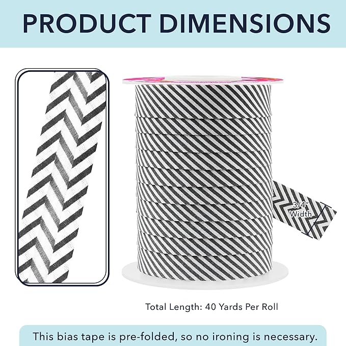 Mandala Crafts 3/4 Inch Single Fold Bias Tape for Sewing, Quilting, Piping, Hemming, Blanket & Quilt Binding – 40 Yards Black White Plaid Fabric Seam Binding Tape