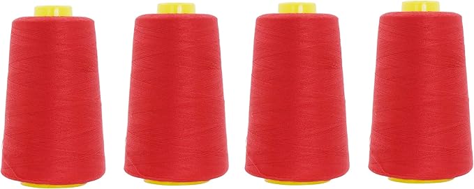 Mandala Crafts 4 Pack of Serger Threads Cones Spools - 40S/2 24000 Yards Polyester Red Threads for Sergers Machine and Overlock Quilting Sewing Machine