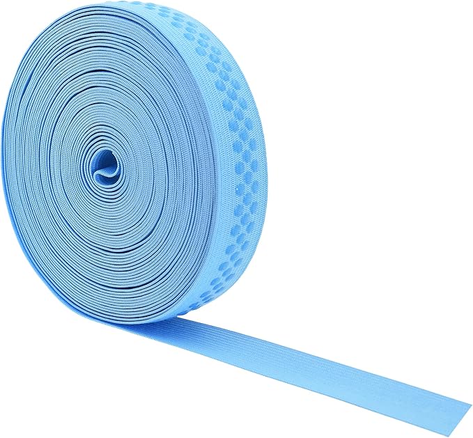 Mandala Crafts 1 Inch Elastic Silicone Gripper Tape for Clothing - 10 Yds Dotted Non Slip Elastic Band for Sewing - Light Blue Silicone Flat Fabric Stretchy Ribbon Straps
