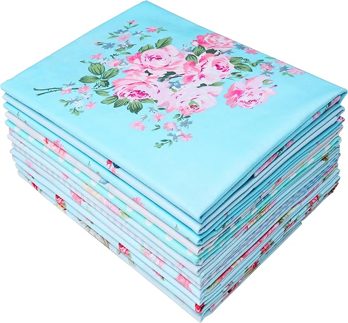 12-Pcs Fat Quarters Fabric Bundles of 100% Soft Cotton, 18" x 22" - Vintage Floral Fabric Squares for Quilting, Patchwork, Quilts, Crafts, Pillow Covers & More - DIY Handmade & Home Décor
