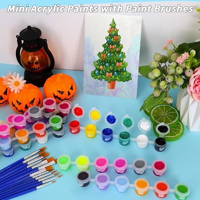 440 Pcs 18 Colors Mini Acrylic Paint Set for Kids Adults,Bulk Set of 20 Washable Craft Painting Kit, Acrylic Paint Strips Container with 40 Pcs Paintbrushes for Home Classroom Party Favors Paiting