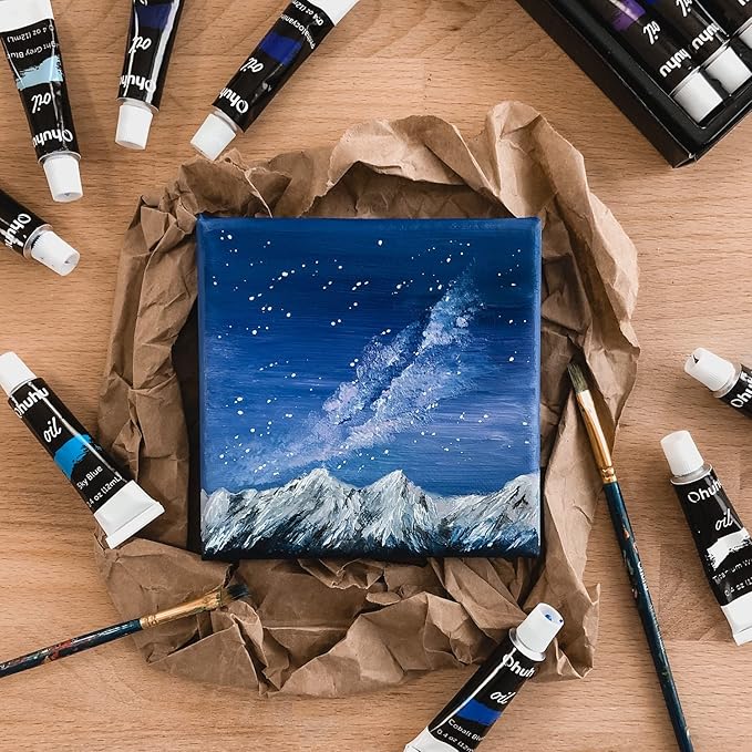 Ohuhu Oil Paint Set, 24 Oil-Based Colors, 12ml/0.42oz x 24 Tubes Non-Toxic Oil Painting Set Supplies for Canvas Painting Artist Kids Beginners Adults Classroom DIY Art Supplies Gift