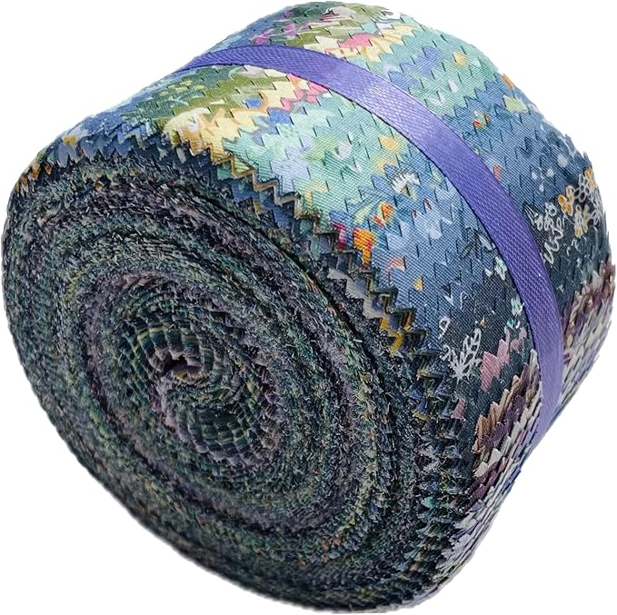Jelly Roll Fabric 100% Cotton Quilting Fabric, 40 Pre-Cut Strips (2.5 x 44 Inch) for Quilting and Sewing - 20 Assorted Floral Prints -Cool