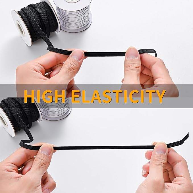 XKDOUS Elastic Band for Sewing, 1/4 Inch 30 Yards 2 Roll Knit Elastic Bands High Elastic Cord for Sewing Waistband and Pants Waist(15 Yard White, 15 Yard Black)