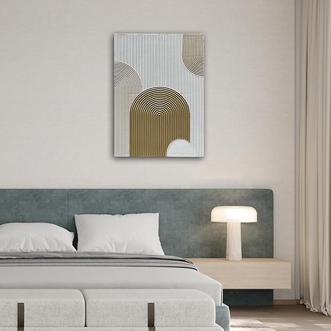 NANKAI Art Hand-Painted 40x28 inch White and Gold Texture Abstract Art, Contemporary Minimalist Canvas Oil Painting, Home Wall Decoration Art
