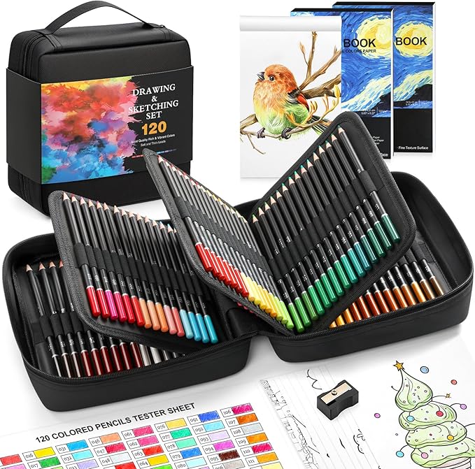 COOL BANK 120 Pack Colored Pencils for Adult Coloring Books, Soft Core Oil Based Color Pencils with Sketch Book, Color Book, Art Supplies with Zipper Case, Gifts for Kids, Artists, Professionals