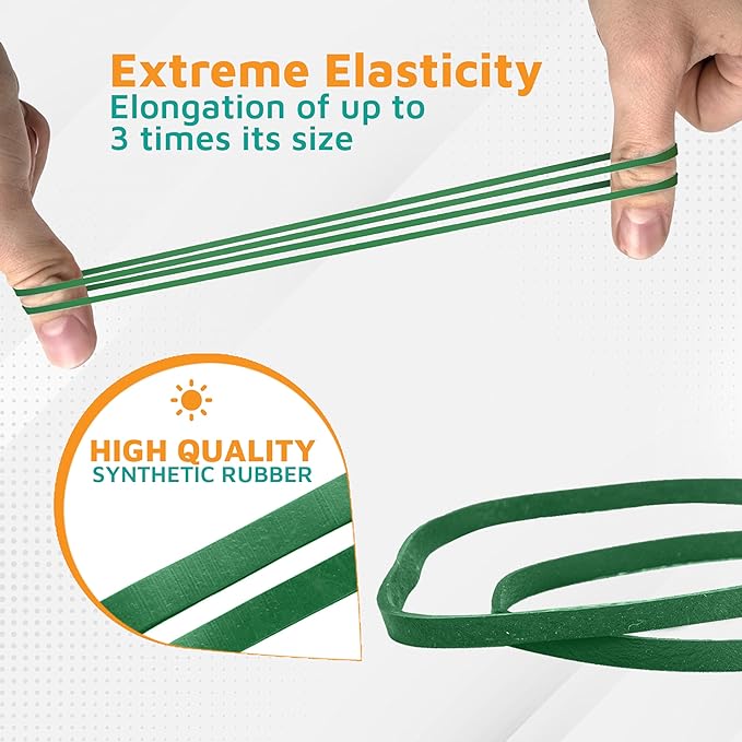 PlasticMill Green Rubber Bands Size 33 (3 1/2" x 1/8") - #33 Colored Rubber Bands Office Supplies - Strong, Elastic Bands for Crafts, Balloon Garland, Cash, File Folders (1,000-Pack)