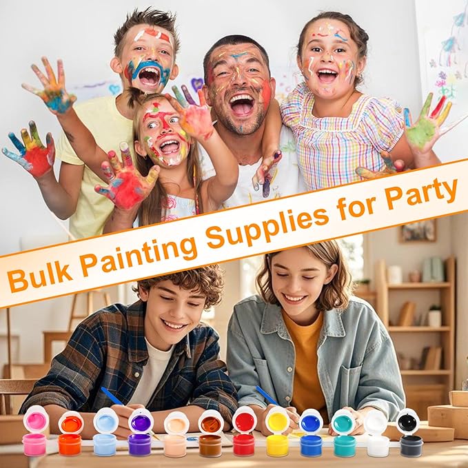 30 Pack Mini Acrylic Paint, 30Pcs 12 Color Washable Acrylic Paint Strips, 30 Flat and 30 Pointed Brushes, Great for Birthday Party Favors Home Painting Arts and Crafts Supplies