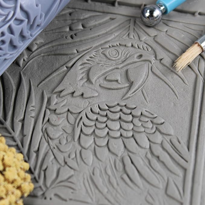 Macaw Clay Texture Roller (4") - Bird Set #01 - Embossing Pattern Roller for Polymer & Ceramic Clay, Pottery & Crafts