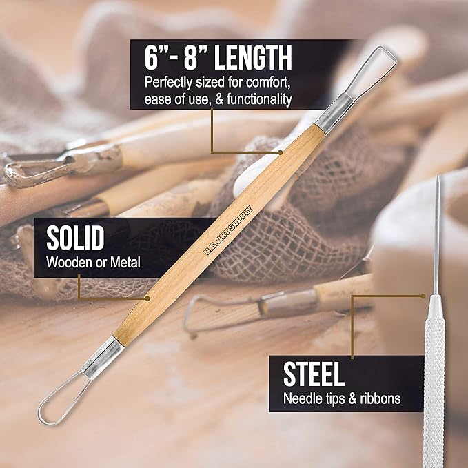 U.S. Art Supply Pottery & Clay Tools Set (12-Piece) - Includes Pottery Tools, Canvas Case for Sculpting, Ceramics, and Easy Storage & Transport