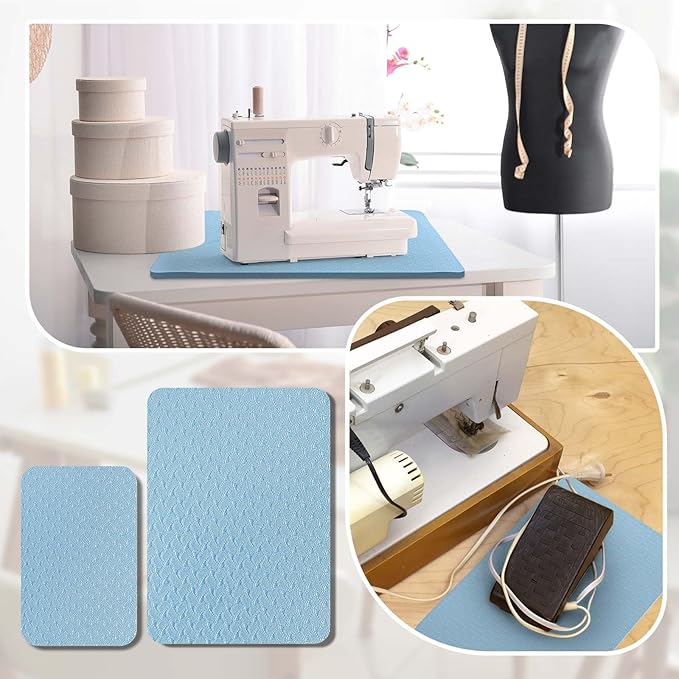 2 Pcs Sewing Machine Muffling Mat Pedal Sewing Mat Reduce Vibrations Noise No Slip Machine Accessories for Quilting(15'' X 20'' and 9'' X 14'',Light Blue)
