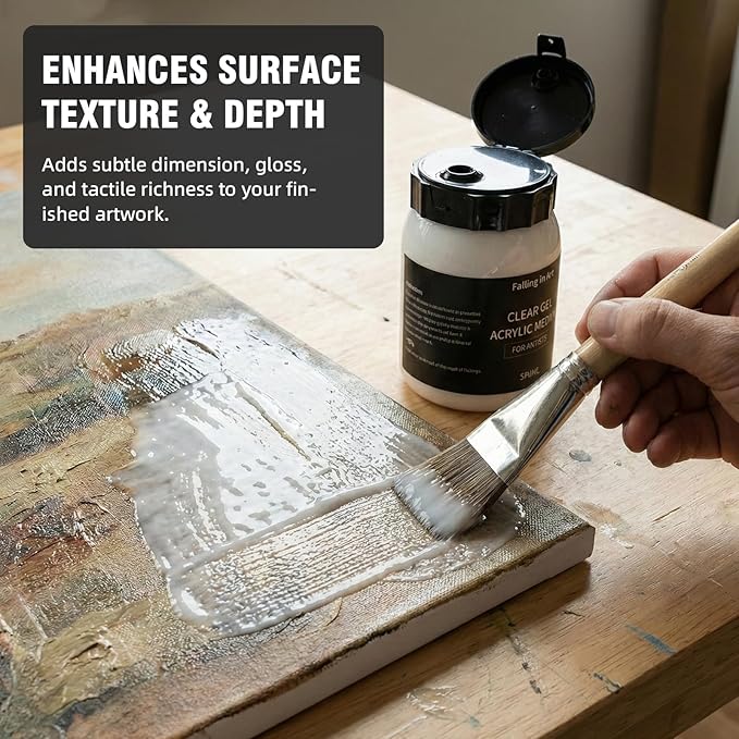 Falling in Art Clear Gel Acrylic Medium, 500ML/16.9Oz Gloss Gel Medium for Acrylic Paint, Ideal for Texture, Layering,and Extending Paint