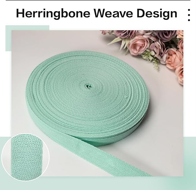 40 Yards Herringbone Twill Tape for Sewing,Pet Collar,Gift Wrapping Home Deco -3/4 inch Mint Green Cotton Webbing Straps-Natural Bias Binding Tape for Handles, Crafting & DIY Projects