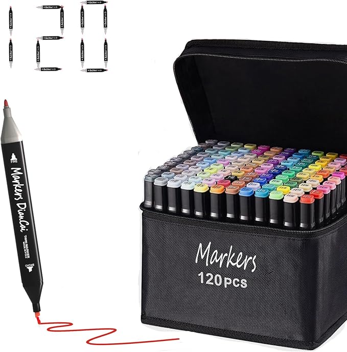 wyewye Alcohol Markers set 120 colors,Painting Pens for Artists,Dual Tip Permanent Art Marker for Artists,Drawing Art Pens for Adults,Sketch Marker for Drawing Journal Note Doodle