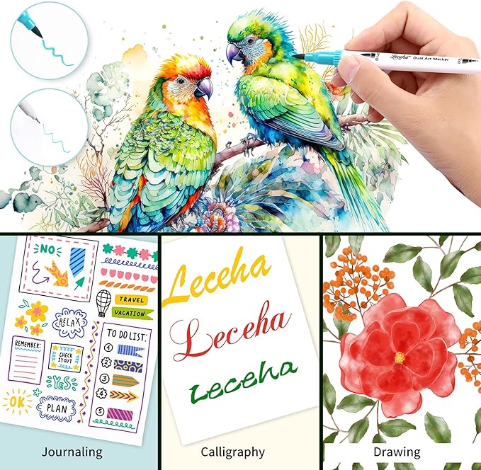Dual Tip Art Markers Pens for Adult Coloring Books Artist Fine and Brush Tip Colored Pens Water-color Pens for Journaling Note Taking Writing Planning Art Project