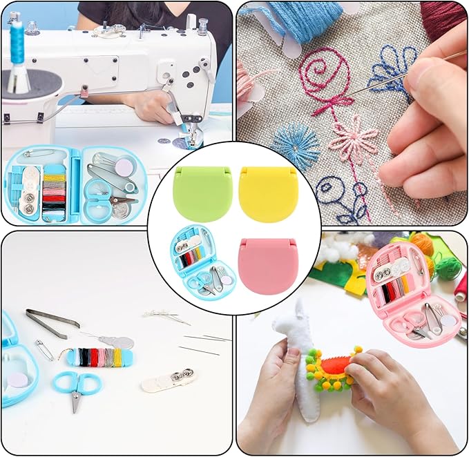 RJLCTH 4 Pcs Mini Sewing Kit Travel Size, Portable Emergency Sewing Kit for Beginners Brides Travelers DIY Clothing Repairs, Thread Needle Scissors Set, Yellow Pink Green Blue