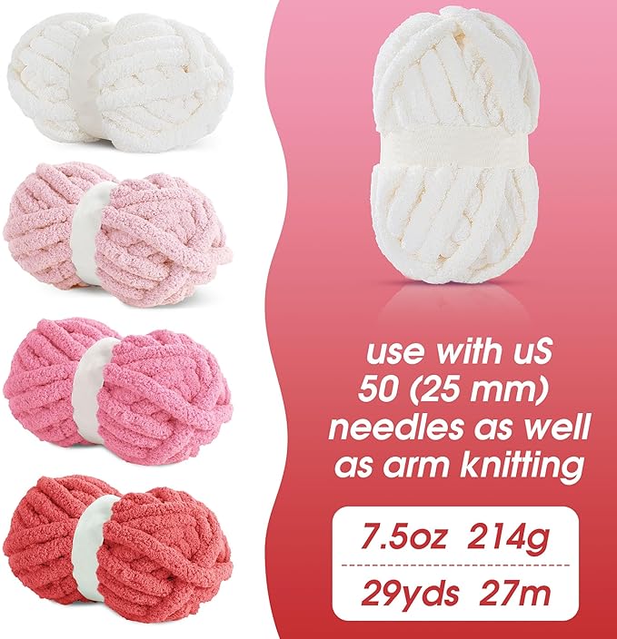 HOMBYS 8 Pack Assorted Chunky Yarn for Crocheting,Super Bulky Large Soft Fluffy Yarn,Plush Fuzzy Yarn,Thick Chenille Yarn for Hand Knitting/Arm Knitting,Red Gradient(27yds,8 oz Each Skein)