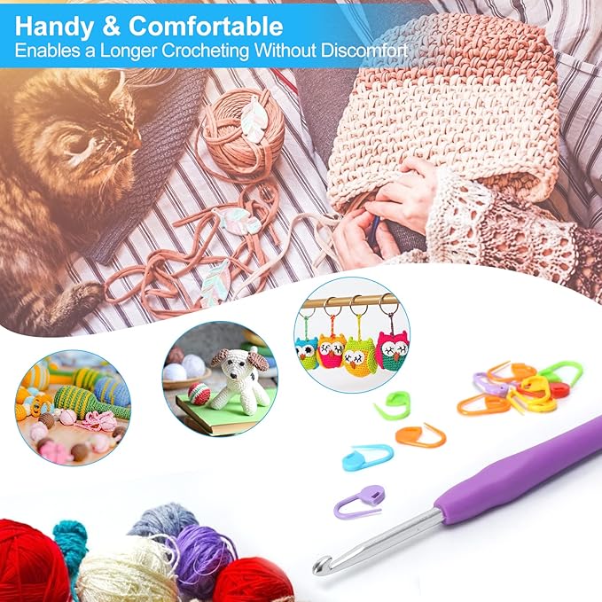 Vodiye Professional Extra Long 5mm Crochet Hooks, Ergonomic Handle Set for Beginners and Experienced Lovers