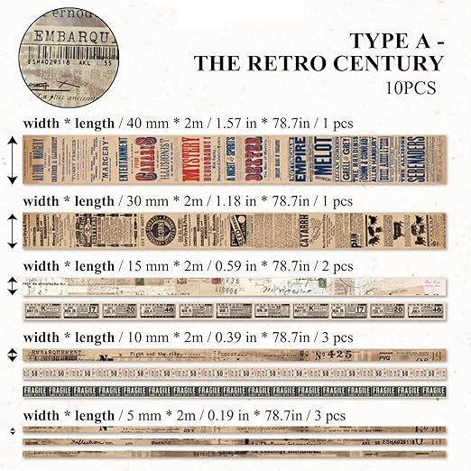 28 Rolls (Totally 183 ft) Vintage Washi Tape Set, Masking Tape Nostalgic Style Decor Sticker for DIY Craft Scrapbooking Bullet Journal Planner Gift Wrapping
