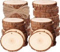 50pcs Wood Slices, BetterJonny 1.6-2 inch Undrilled Wooden Circles Predrilled with Hole Natural Wood Ornaments with 10 Meters Jute Rope for Arts DIY Craft