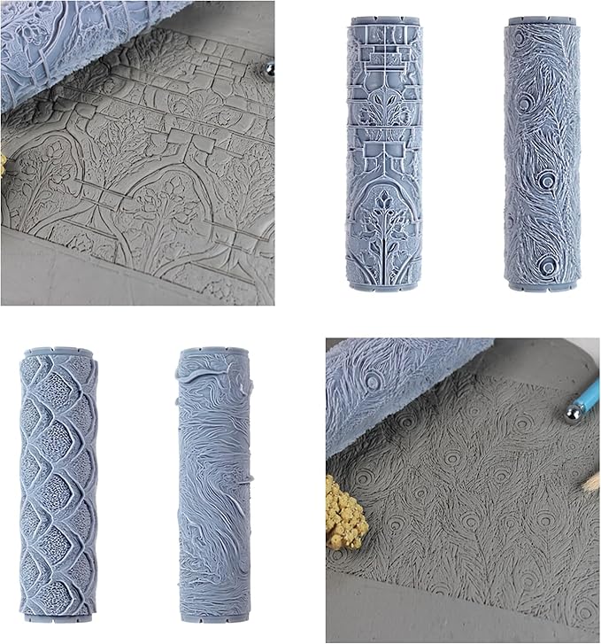 Natural Elegance 4-Pack Clay Texture Rollers (4") - Seamless Set #02 - Embossing Pattern Rollers for Polymer & Ceramic Clay, Pottery & Crafts