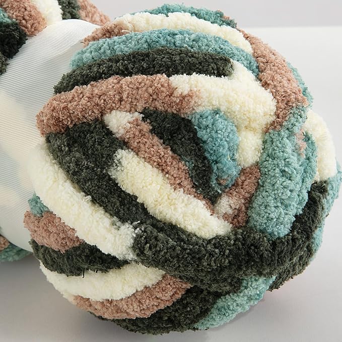 Hombys 8 Pack Giant Chunky Yarn for Crocheting & Knitting, Super Bulky Soft Fluffy Tie Dye Plush Yarn, Mixed Color Thick Chenille (Green, White Multi)