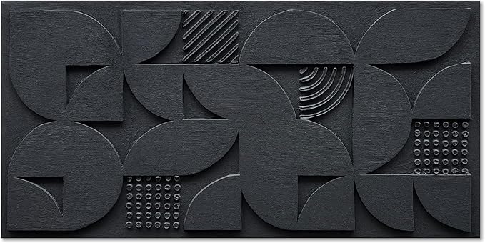 NANKAI Art 24x48 inches Hand-Painted Black Three-Dimensional Textured Abstract Contemporary Minimalist Style Canvas Oil Painting. Decorative Wall Painting for Home, Office or Corridor