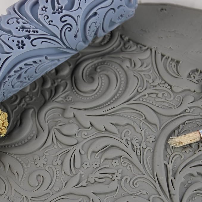 Paisley Swirls Clay Texture Roller (4") - Seamless Set #01 - Embossing Pattern Roller for Polymer & Ceramic Clay, Pottery & Crafts