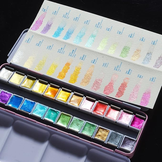 Paul Rubens Watercolor Paint Artist Grade 24 Colors, Metallic Glitter Watercolor Paints Set Solid Cakes with Palette and Watercolor Journal for Artists Painters