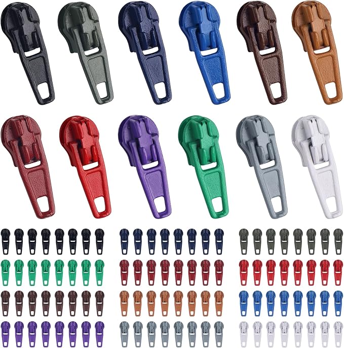 DOITEM 96Pcs Zipper Repair Kit: 3# Zipper Pull Rescue Kit for Clothing, Jackets, Purses, Luggage (12 Colors)