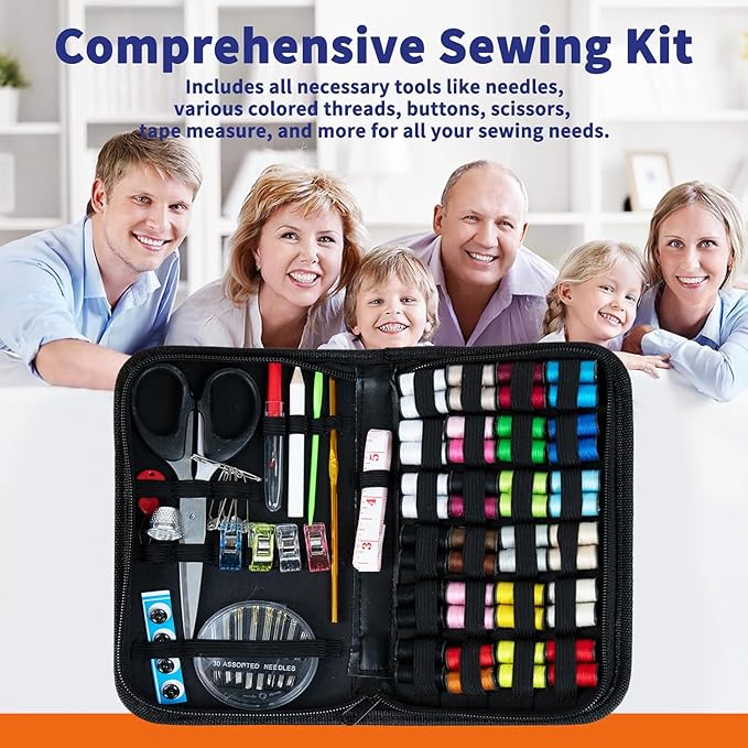 Sewing Kit for Adults, Needle Thread Kit for Sewing, Sewing Supplies Accessories with Tailor Scissors, Thread spools, Bracelet Pin Cushions, Thimble, 30 Needles, Emergency DIY Home Button Repair Kit