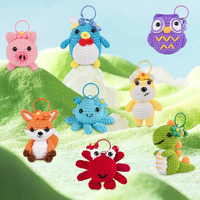 8Pcs Crochet Kit for Beginners, 2026 Great Christmas Gift for Crochet Lovers, DIY Craft for Adults and Kids, Crocheting Animal Kits with Step by Step Videos, Yarn, Crochet Hook, Birthday Holiday Gift